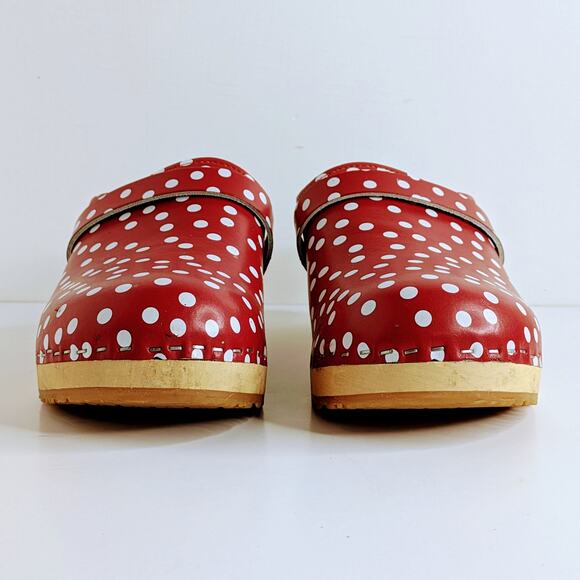 Verka Polka Dot Clogs 40 Red White Slip On Wood Platform Retro Aesthetic Chic - Picture 5 of 14